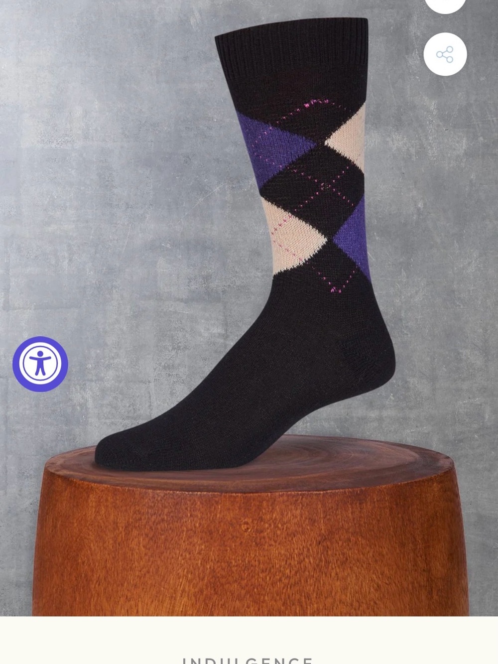 NWT LORENZO UOMO Argyle Crew Socks Black, Purple & Cream 75% Cashmere Italy Made